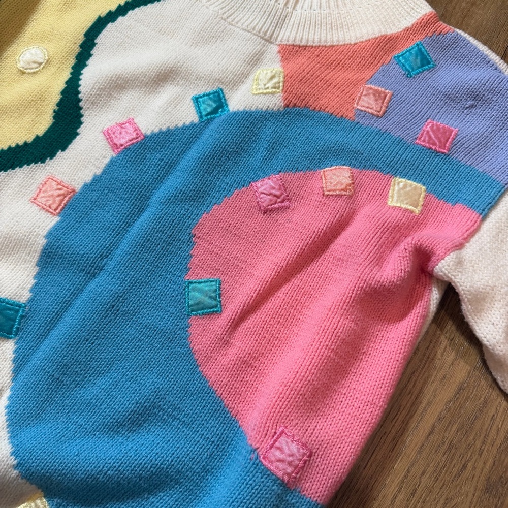 Vintage Korean Sweater Vintage Geometric Cream Mock Neck Knit Sweater 80’s 90’s - Picture 5 of 16